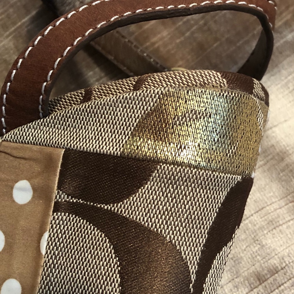 Very Rare!!! Coach Alina Patchwork & Brown Leather Wedge Sandals - Picture 10 of 12